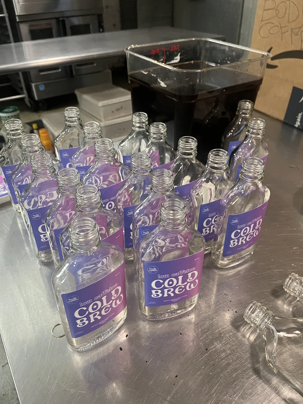 Bottling cold brew in the commercial kitchen