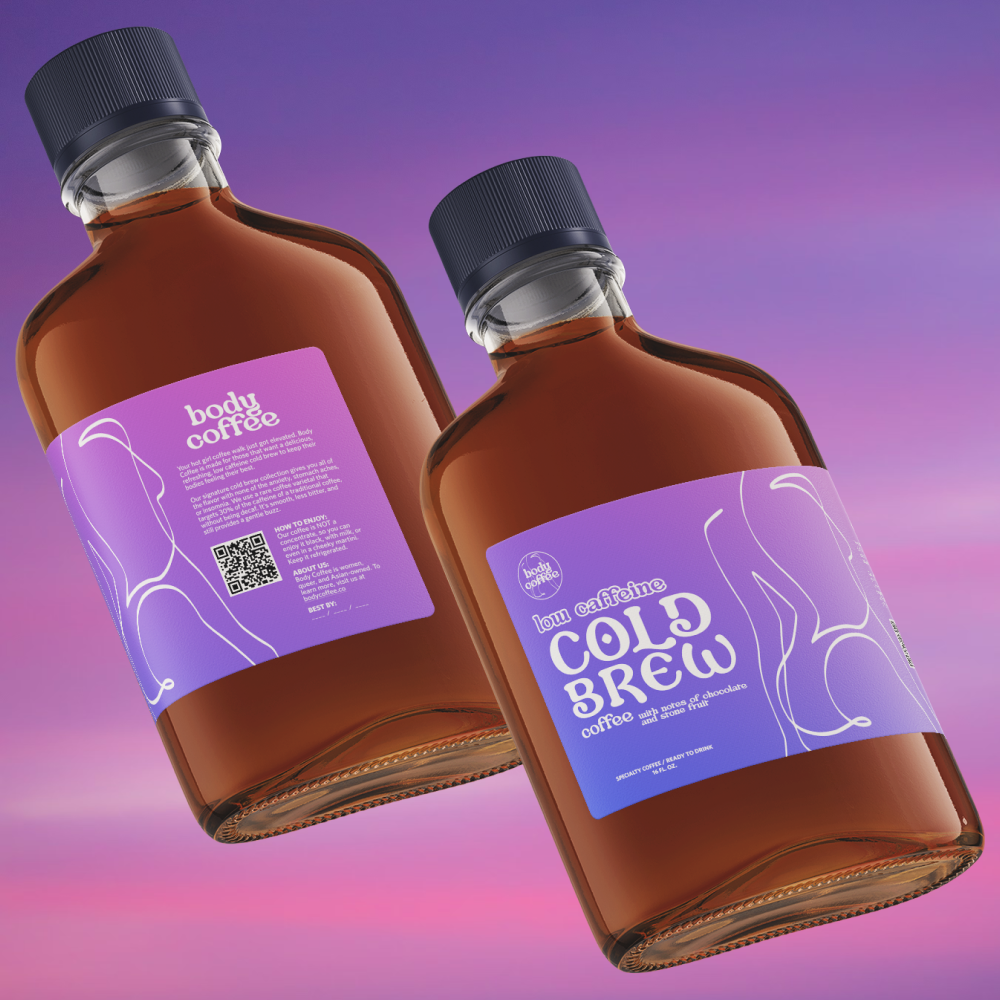 Two bottles floating on a purple gradient background